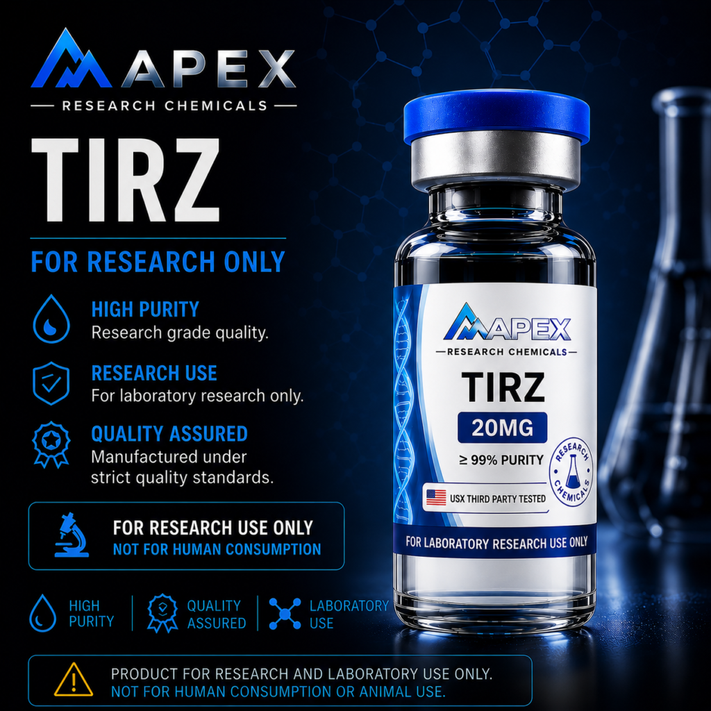 Tirzepatide research peptide vial, third-party tested, research use only